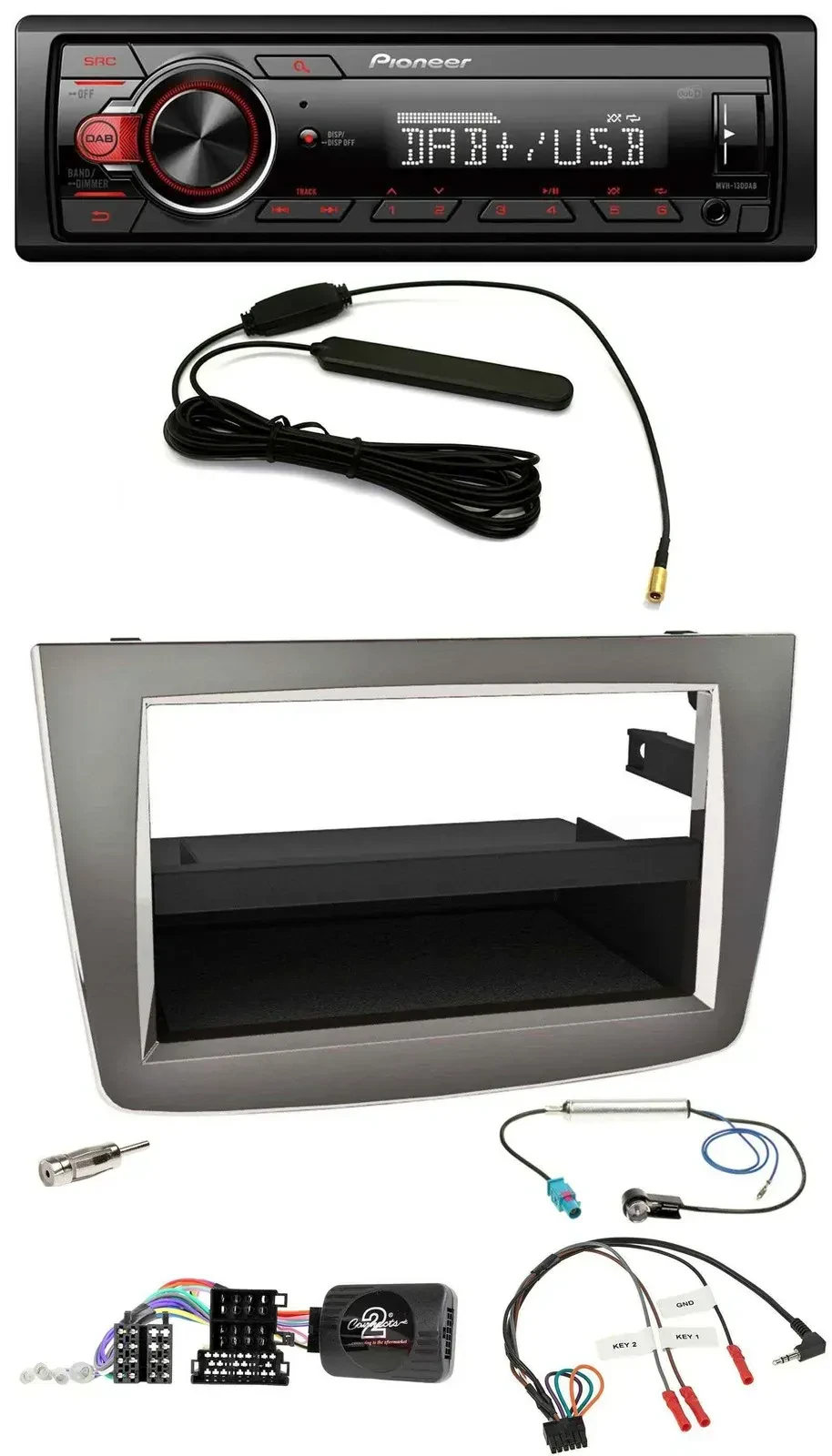 Автомагнитола для Alfa Romeo Mito Pioneer 1-DIN, DAB, USB, MP3, серебристая (2008–2014, 955)