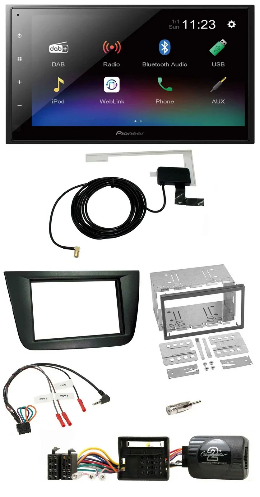 Pioneer DAB Lenkrad Bluetooth 2DIN USB Autoradio für Seat Altea Toledo schwarz