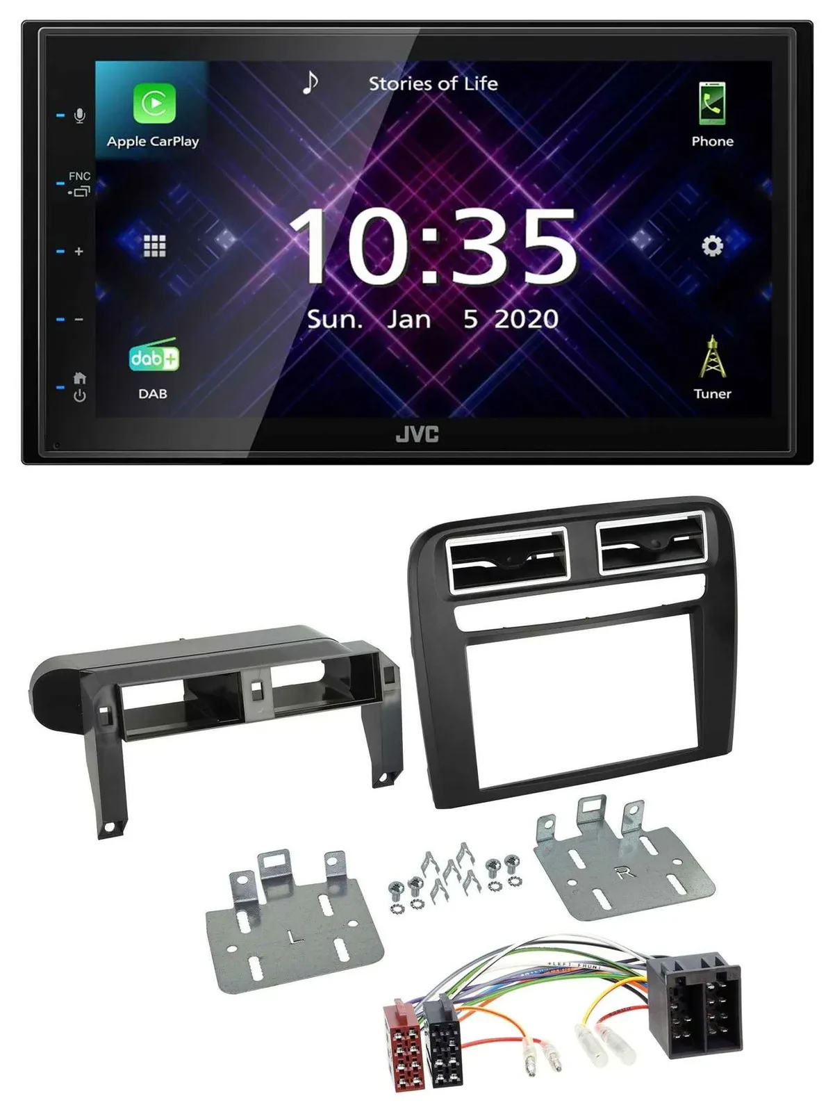 Автомагнитола JVC 2-DIN, DAB, MP3, Bluetooth, USB, для Fiat Grande Punto (2005–2009), черная
