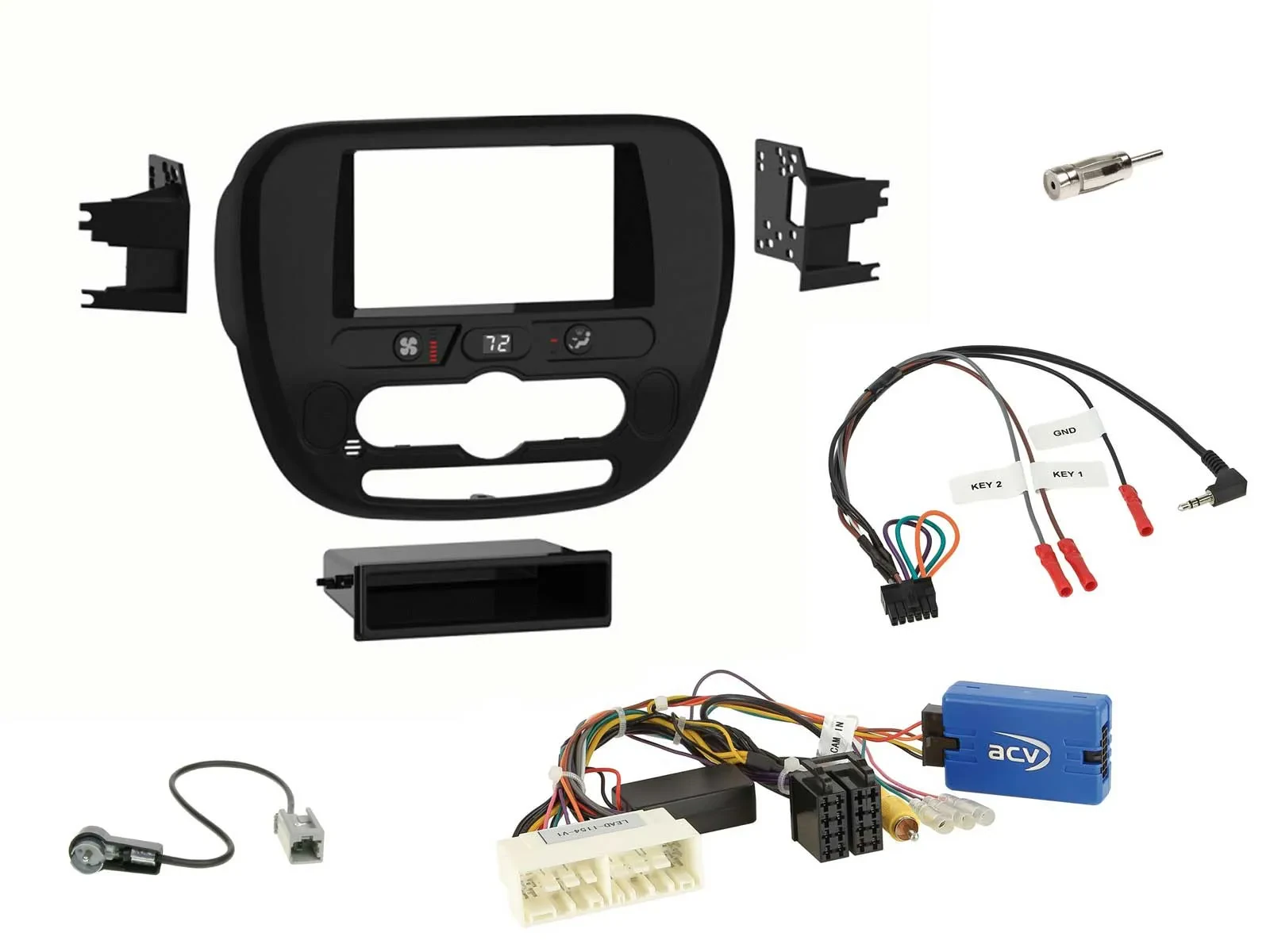 Einbauset Lenkradadapter Doppel DIN Autoradio für Kia Soul 16-19 Navi schwarz gl