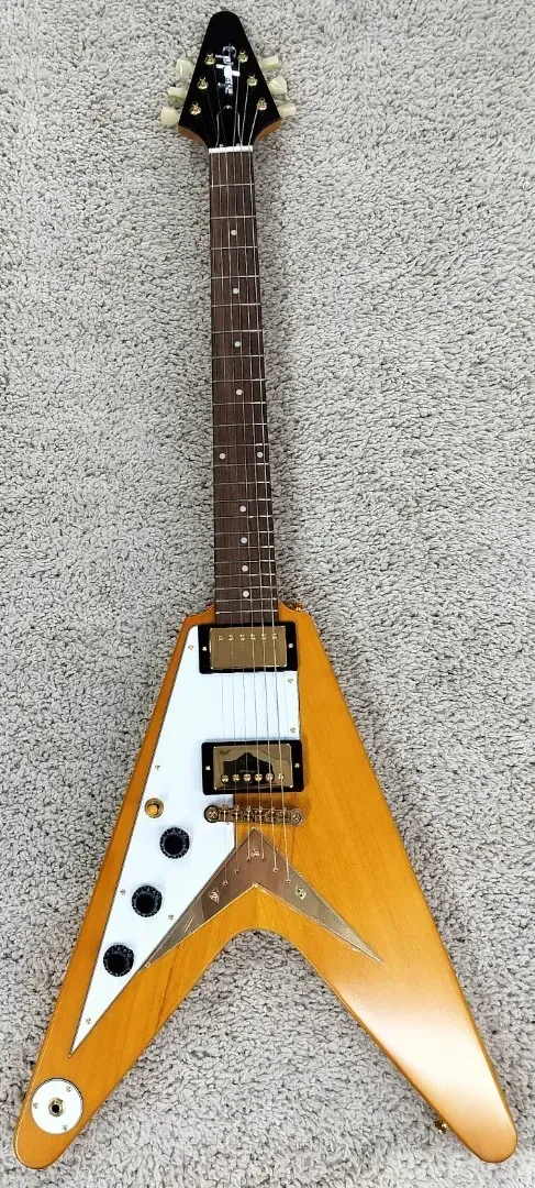Epiphone 1958 Korina Flying V Electric Guitar, Antique Natural with Hard Case
