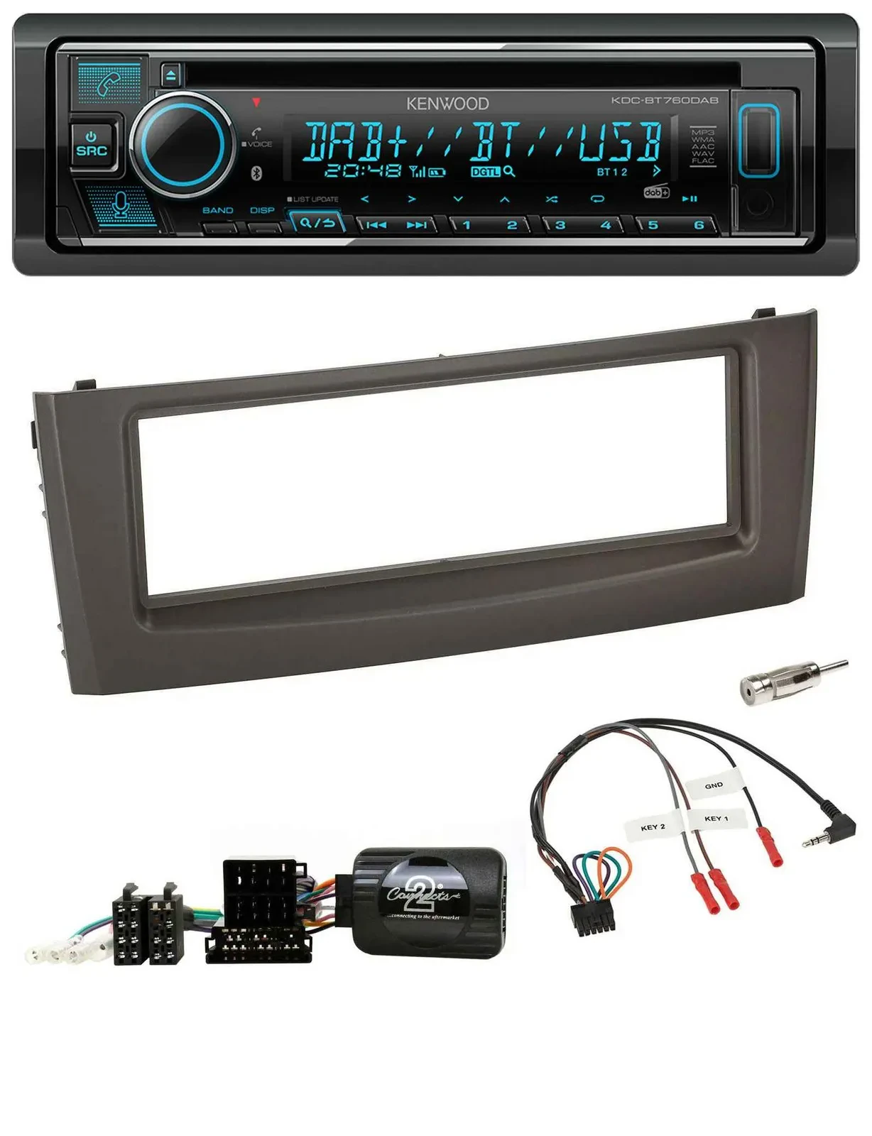 Kenwood Lenkrad Bluetooth DAB USB CD Autoradio für Fiat Grande Punto 06-10 schwa