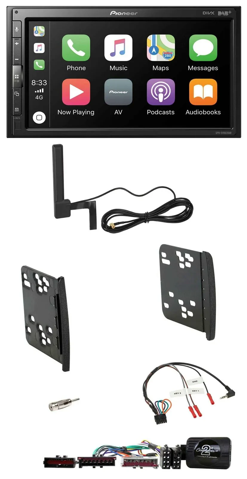 Автомагнитола Pioneer 2-DIN, USB, Bluetooth, DAB, совместима с кнопками на руле, для Ford Focus/Galaxy/Mondeo