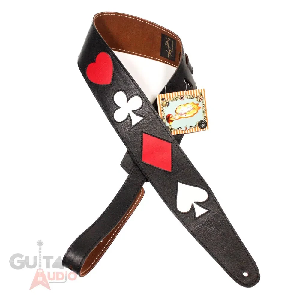 Ремень для гитары Henry Heller HPCRD-BLK кожа, 2.5", черный, Playing Cards