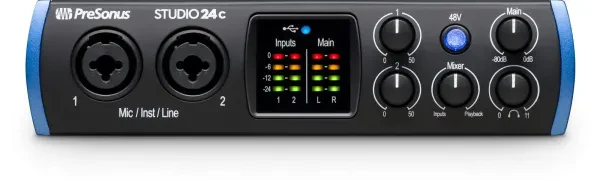 Presonus STUDIO 24C 2x2 USB-C Audio MIDI Recording Interface, 2 XMAX Mic Preamps