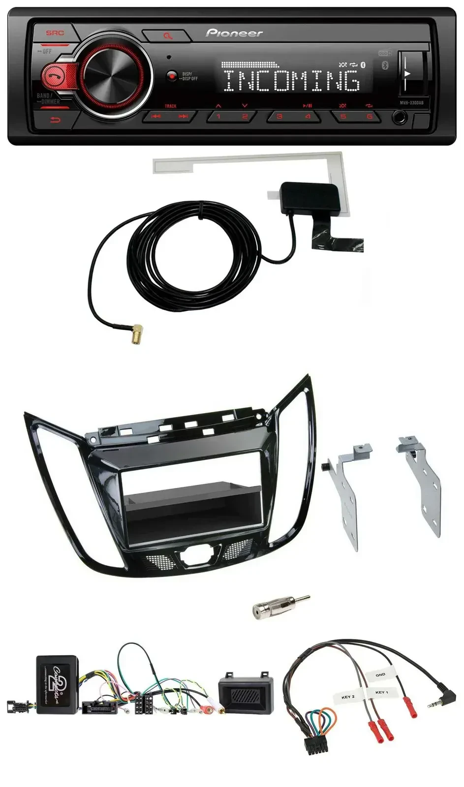 Автомагнитола для Ford C-Max/Kuga Pioneer DAB, Bluetooth, USB, поддержка кнопок на руле, черный (piano black)