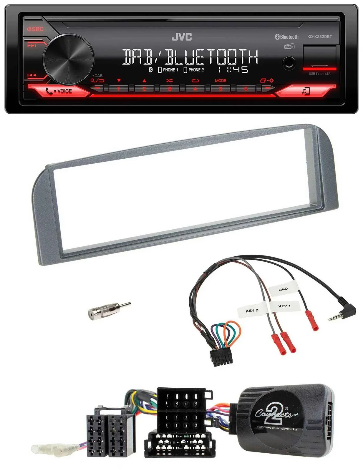 Автомагнитола для Alfa Romeo 147/GT 2007–2010 JVC Bluetooth, USB, DAB, антрацит