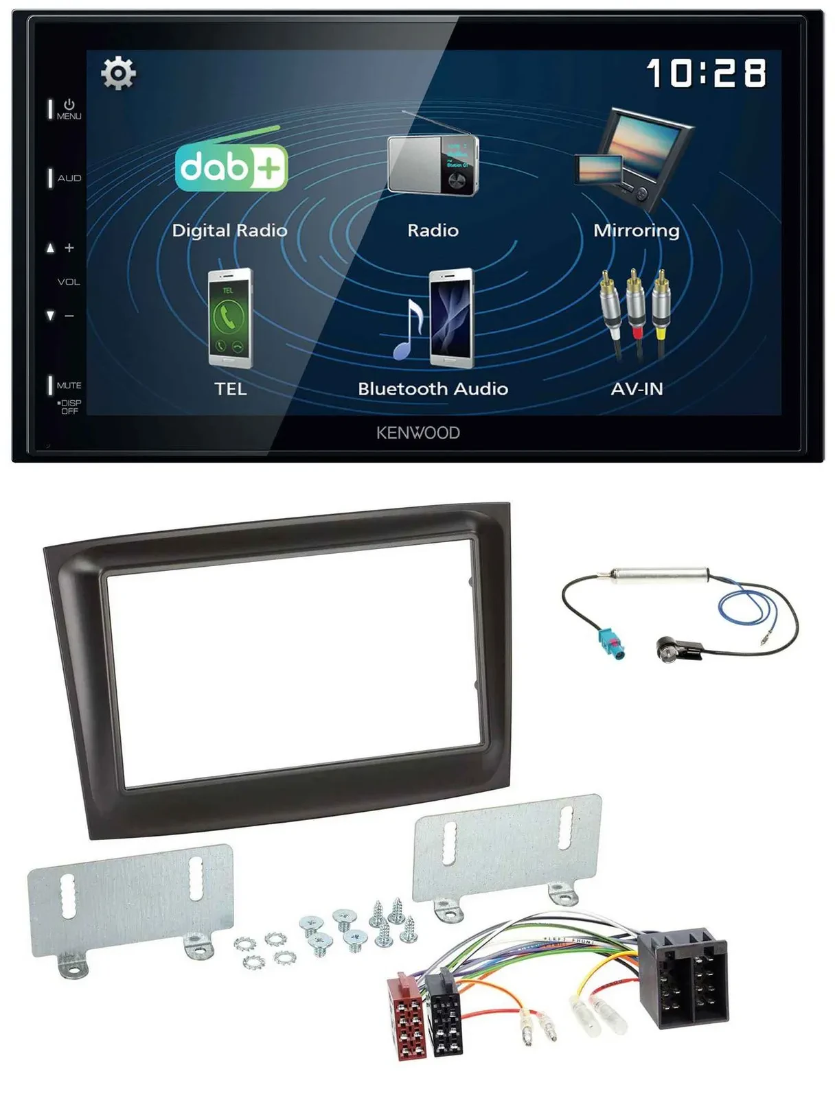Автомагнитола Kenwood 2 DIN Bluetooth USB DAB для Fiat Doblo (с 2015), черный