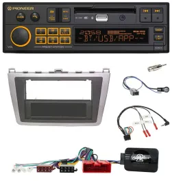 Автомагнитола Pioneer DAB USB Bluetooth для Mazda 6 (2008–2012) серебристо-черная с поддержкой кнопок на руле