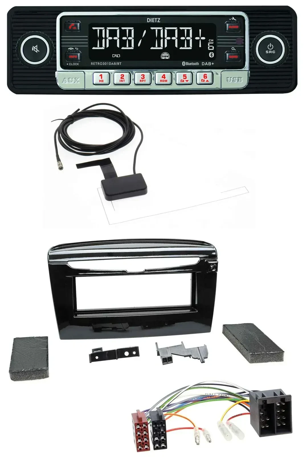 Автомагнитола Dietz DAB, Bluetooth, USB, MP3 для Lancia Y (с 2012), черный глянец