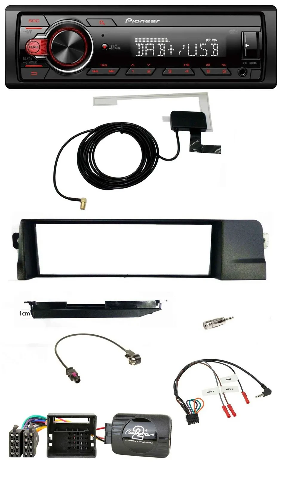 Автомагнитола для BMW 3 Series E46 Pioneer 1-DIN, MP3, DAB, USB, совместима с кнопками на руле, 2001–2007