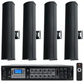 Rockville RCS350-6 70v Commercial Bluetooth Amplifier + (4) Line Array Speakers