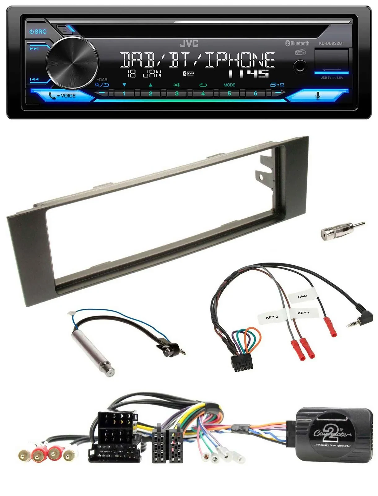 JVC Bluetooth Lenkrad USB DAB CD Autoradio für Audi A3 (2003-2006)