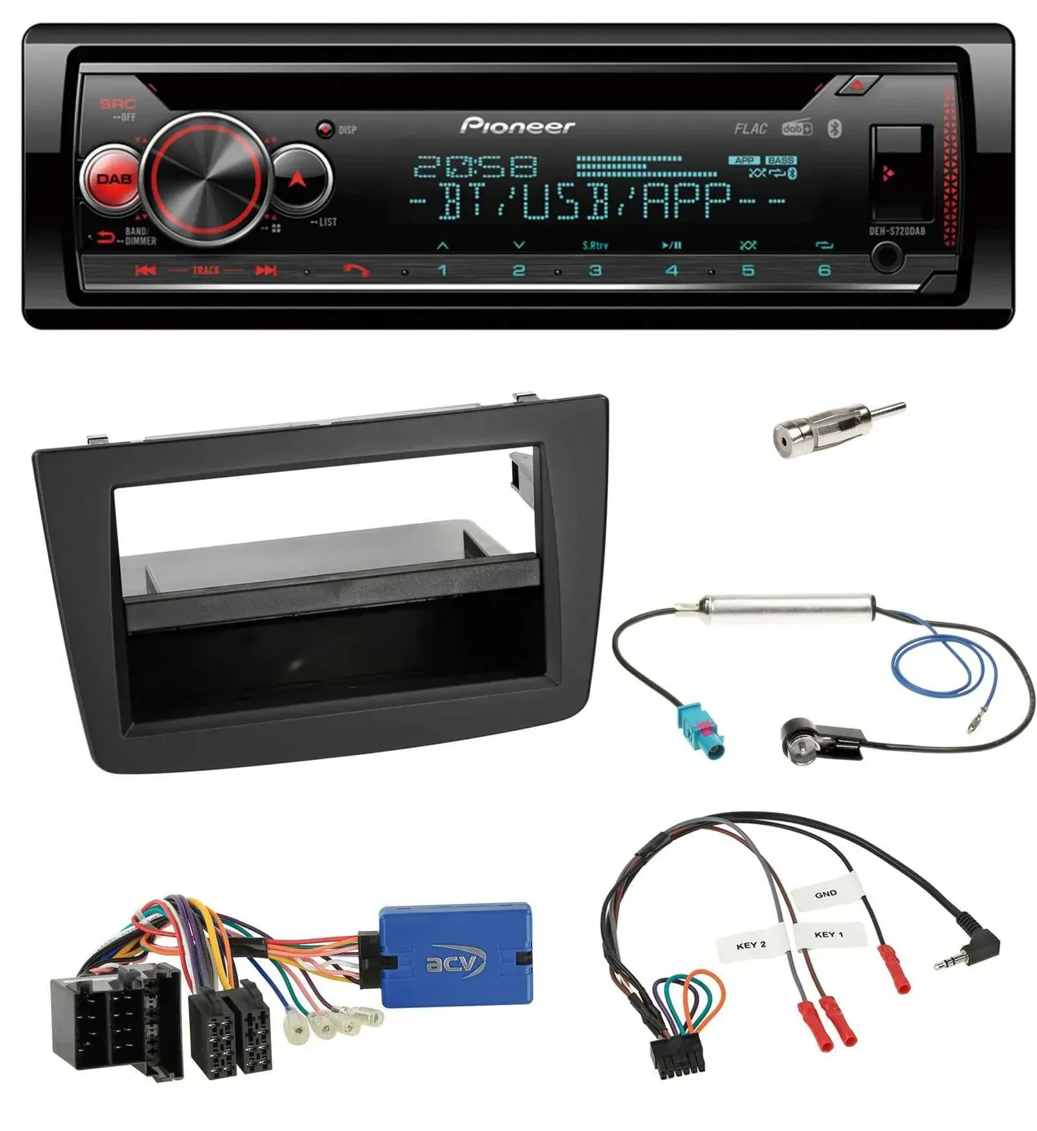 Автомагнитола Pioneer DAB, CD, Bluetooth, USB для Alfa Romeo Mito 2013–2018 (955), ISO