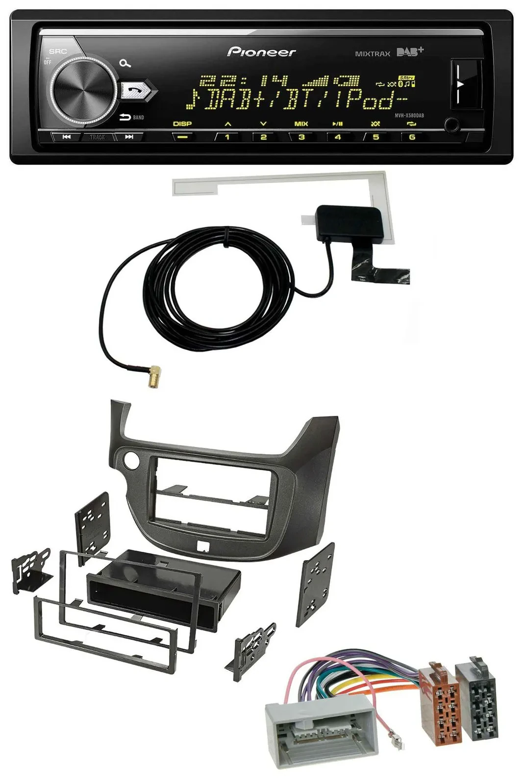 Pioneer Bluetooth DAB USB MP3 Autoradio für Honda Jazz (ab 2009) dunkelgrau