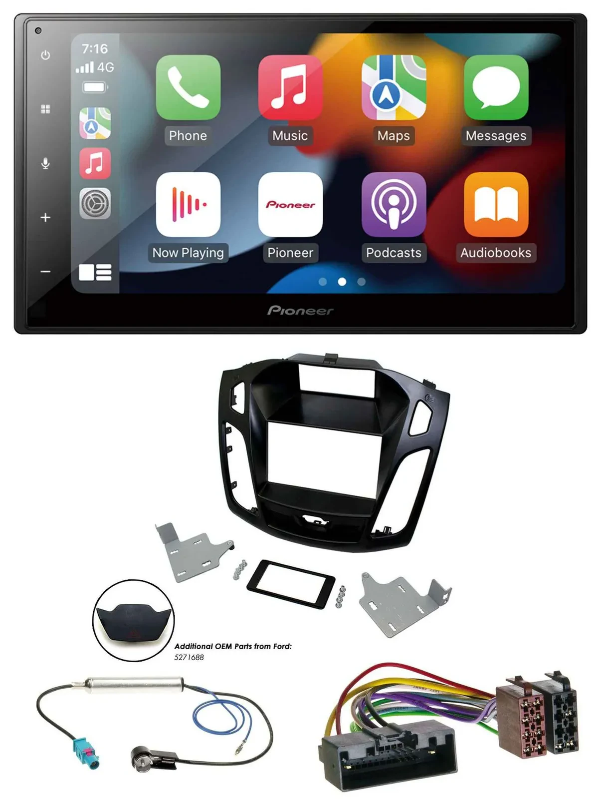 Pioneer DAB Bluetooth 2DIN USB MP3 Autoradio für Ford Focus 2014-2018 schwarz