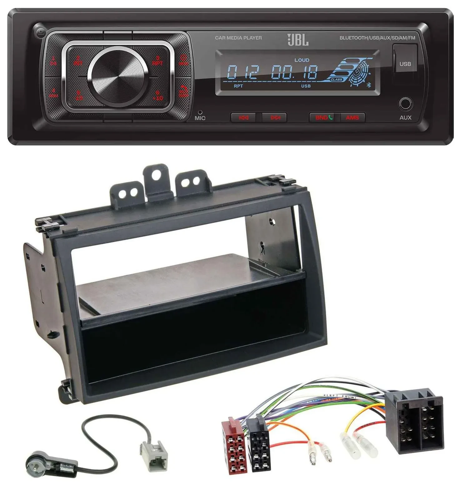 JBL SD AUX MP3 USB Bluetooth Autoradio für Hyundai i20 08-11 Rubber-Touch Ablage