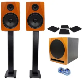 (2) Rockville APM8C 8" Powered Studio Monitors+Active 10" Subwoofer+Stands+Pads