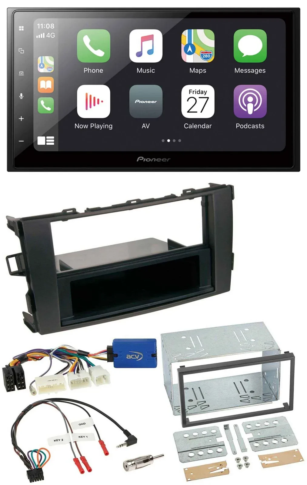 Автомагнитола для Toyota Auris 2011–2012 Pioneer 2DIN, Bluetooth, DAB, USB, черная