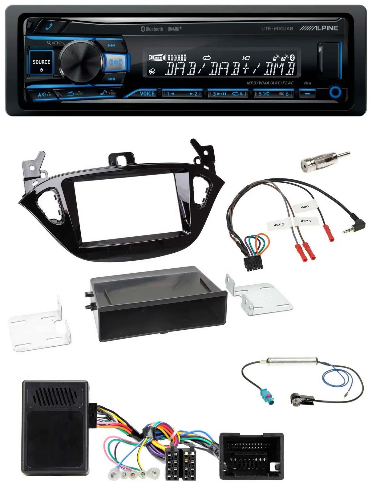 Alpine USB Bluetooth DAB Lenkrad Autoradio für Opel Adam ab 2013 Corsa E Ablage