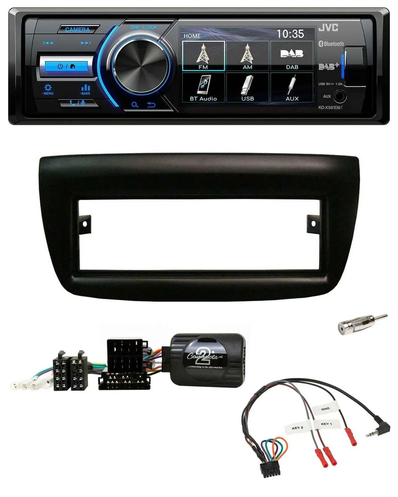 Автомагнитола JVC Bluetooth, USB, DAB, совместимая с кнопками на руле, для Fiat Doblo 2012–2015, черная