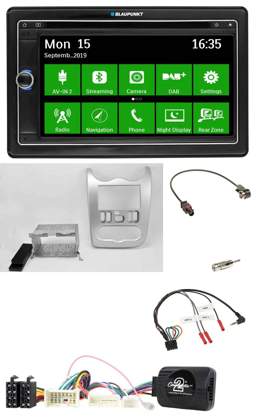 Blaupunkt Bluetooth 2DIN Lenkrad DAB USB TMC Navigation für Dacia ab 2012 hellsi
