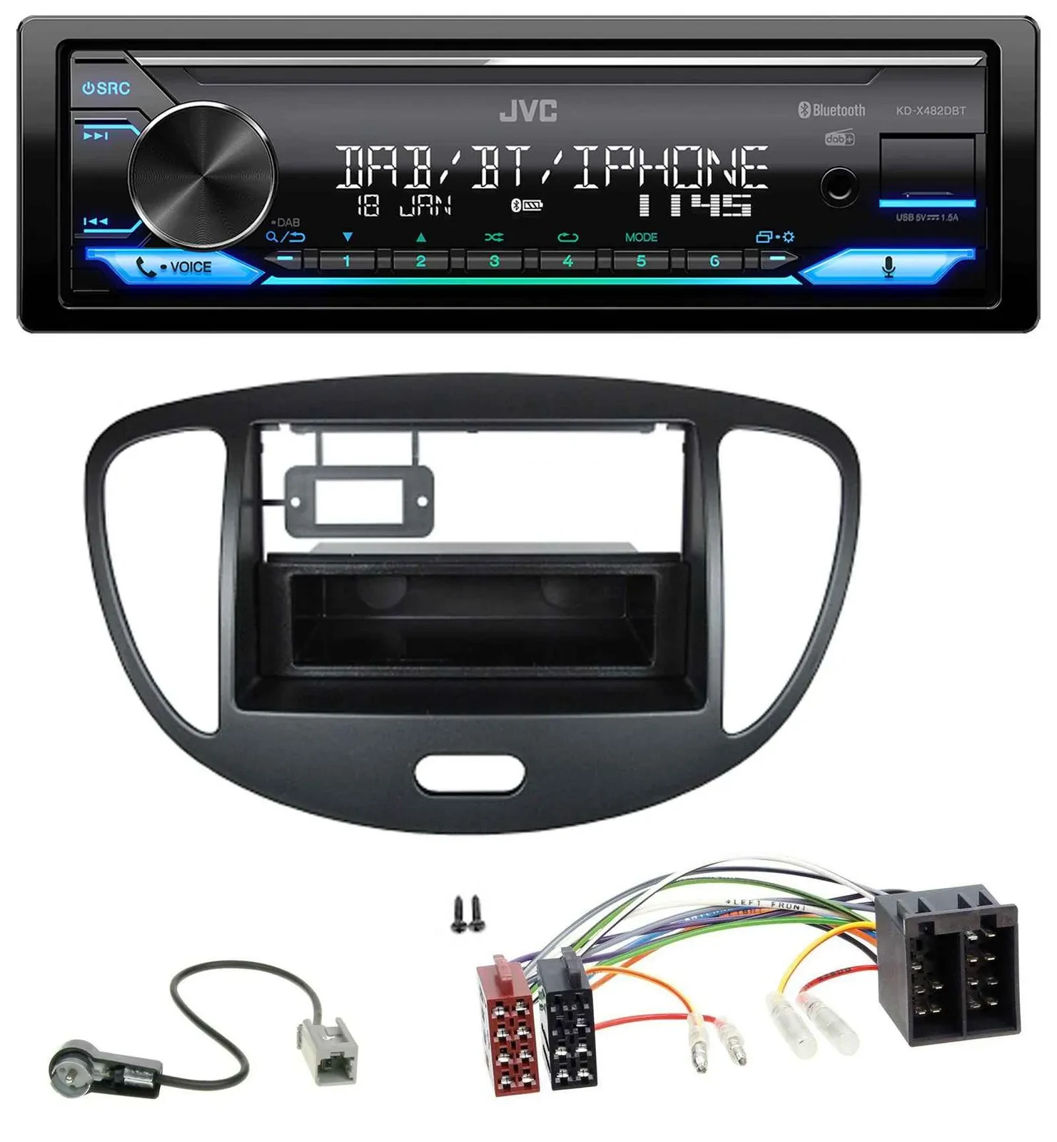 JVC Bluetooth DAB USB MP3 Autoradio für Hyundai i10 (2008-2013) schwarz