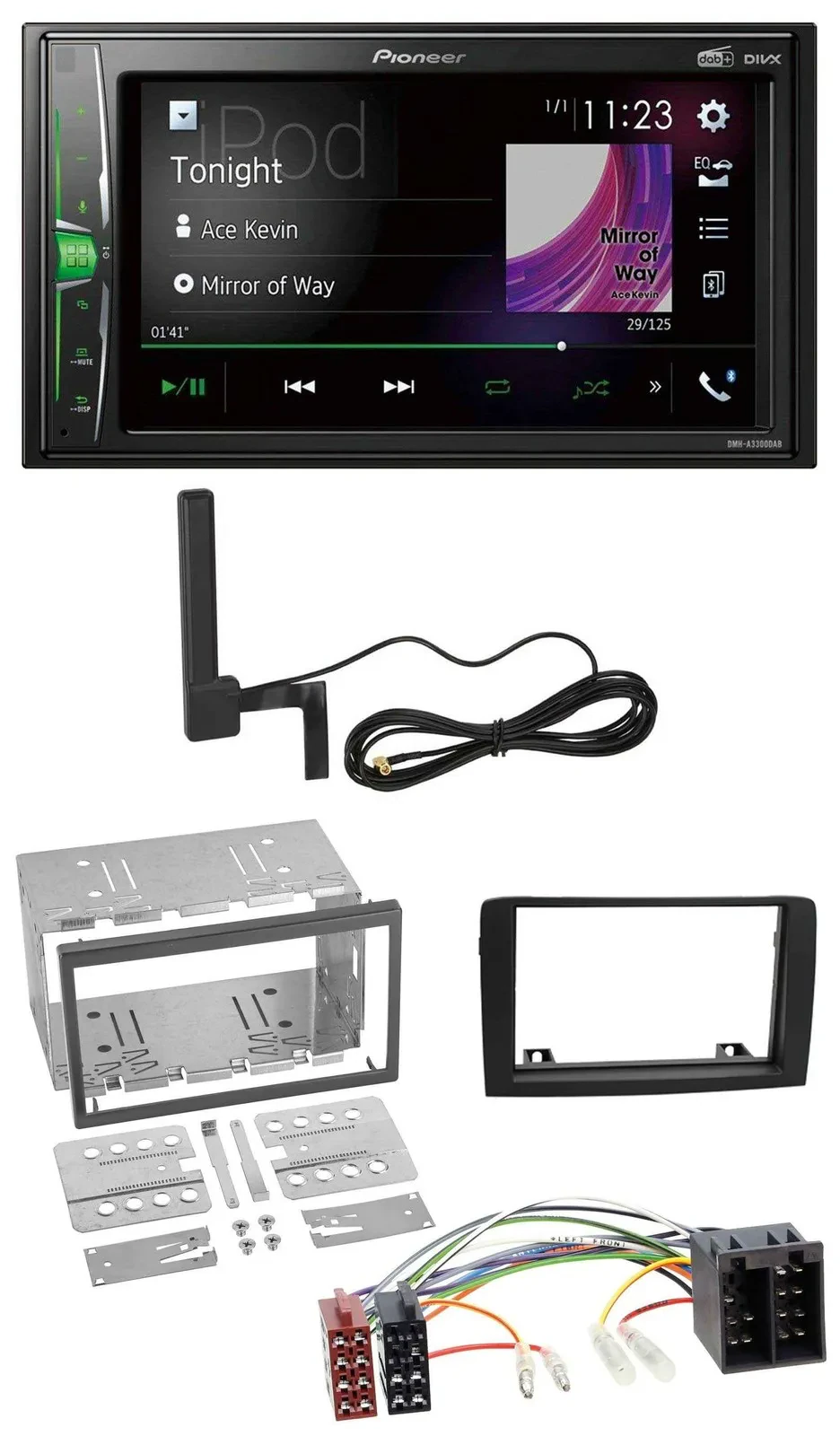 Pioneer MP3 DAB AUX 2DIN Bluetooth Autoradio für Fiat Idea ab 05 schwarz