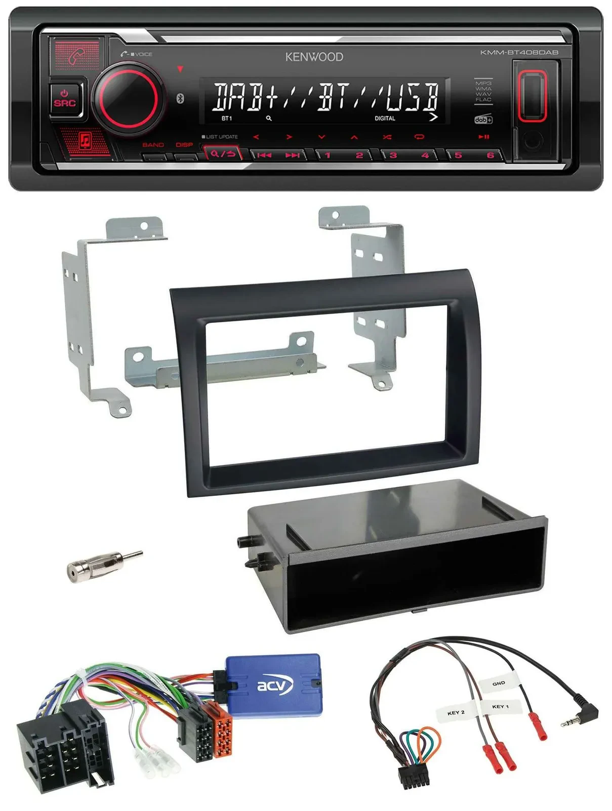 Автомагнитола Kenwood Bluetooth, USB, DAB для Fiat Ducato 2008–2011, черный, поддержка управления на руле