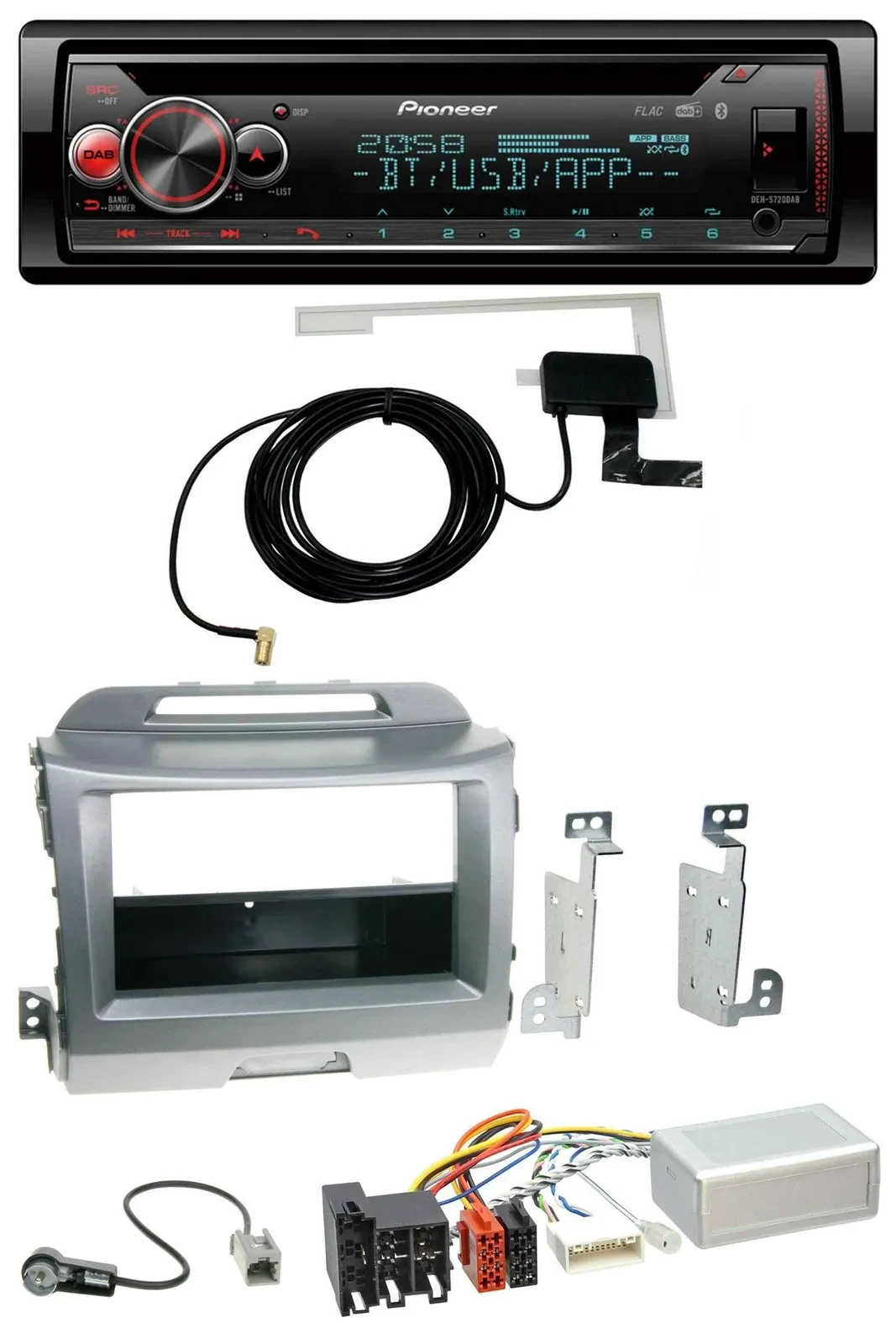 Автомагнитола для Kia Sportage 3 (2010–2015) Pioneer DAB, CD, USB, Bluetooth, навигация, поддержка кнопок на руле, серебристая