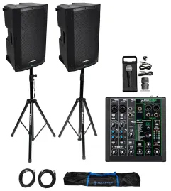 Активная акустическая система для PA/DJ Mackie Thump12 V4 12" 1400W (набор) с микшером ProFX6v3, стойками RVSS2-XLR и микрофоном RMC-XLR