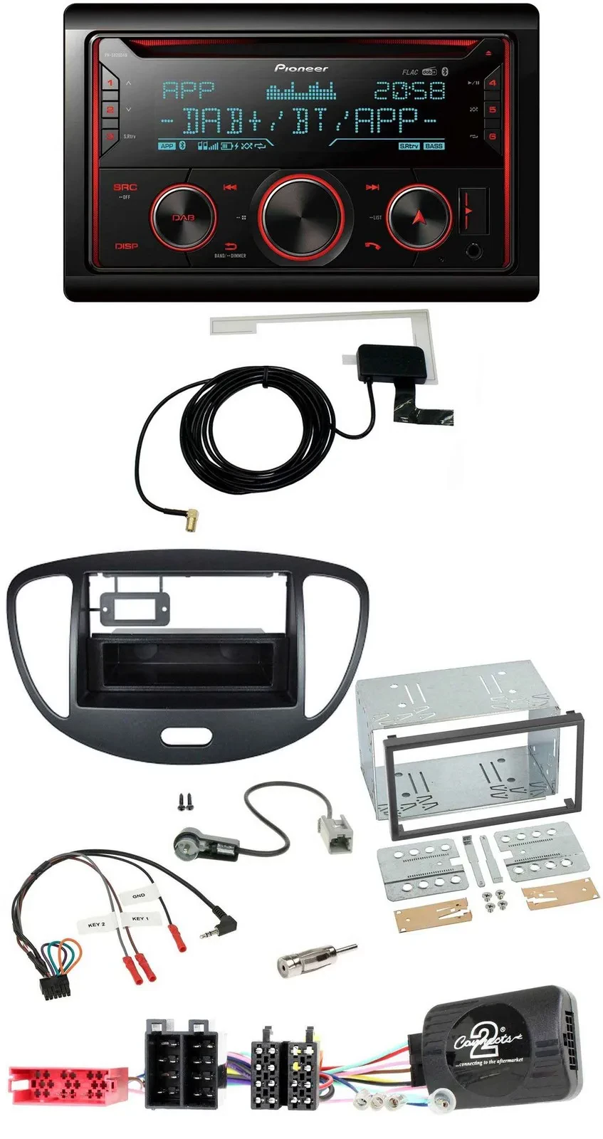 Автомагнитола для Hyundai i10 (2009–2013) Pioneer 2-DIN, DAB, USB, CD, Bluetooth, поддержка управления на руле