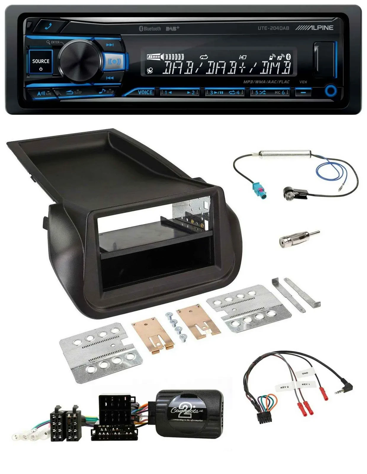 Alpine USB Bluetooth DAB Lenkrad Autoradio für Citroen Nemo Peugeot Bipper ab 20