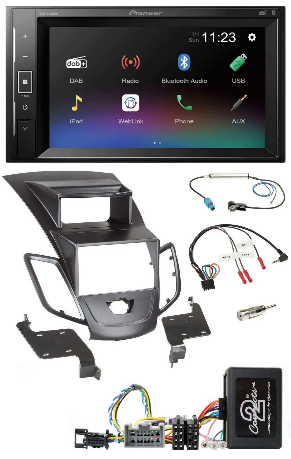 Pioneer DAB Lenkrad 2DIN Bluetooth USB Autoradio für Ford Fiesta Display 2008-10