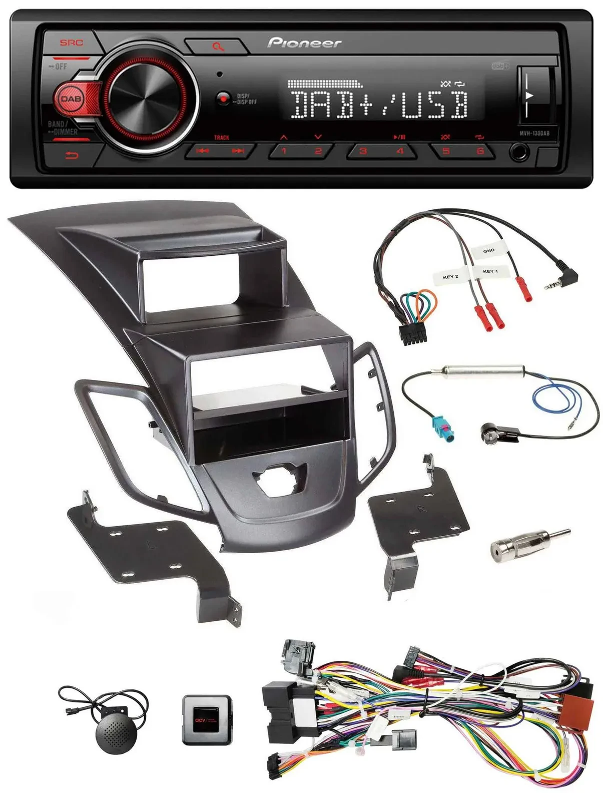 Pioneer MP3 1DIN DAB USB Lenkrad Autoradio für Ford Fiesta 08-10 Display schwarz