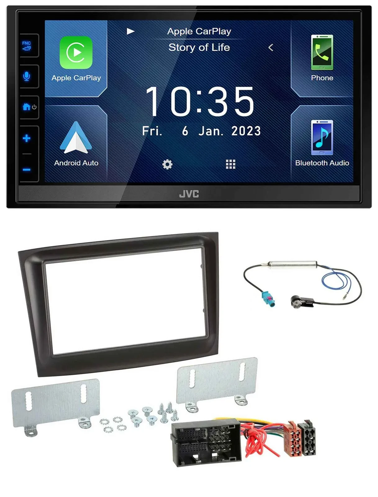 JVC DAB Bluetooth MP3 USB 2DIN Autoradio für Fiat Doblo ab 2015 schwarz