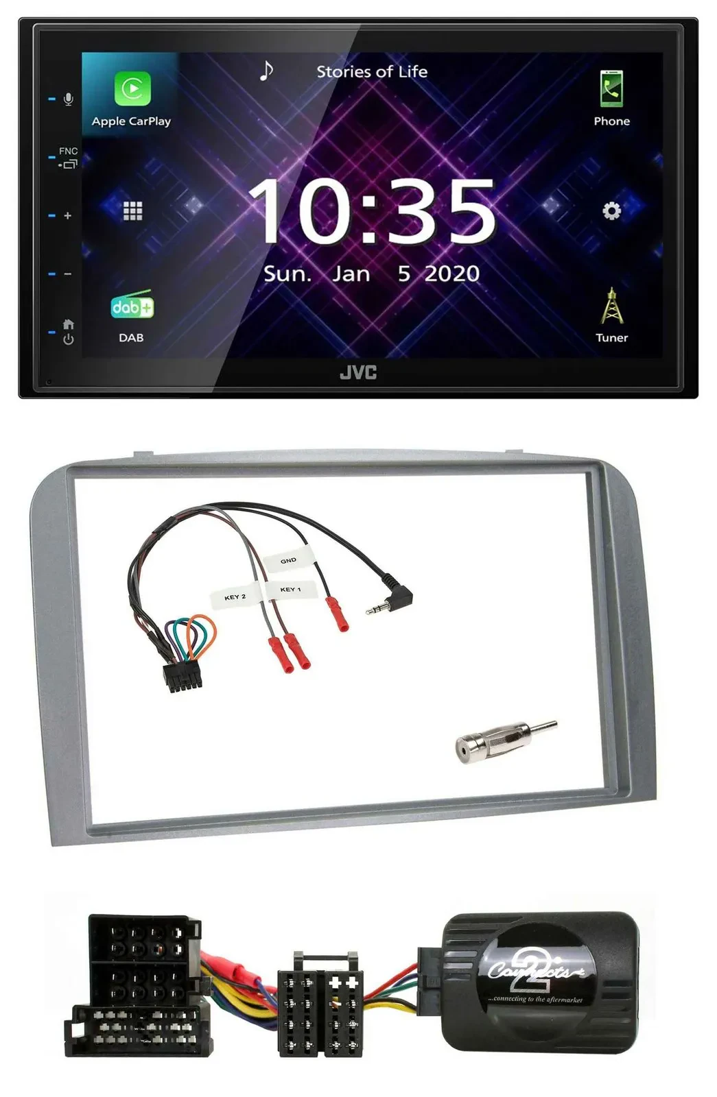 JVC DAB 2DIN Lenkrad Bluetooth USB Autoradio für Alfa Romeo 147 GT 04-10 silber