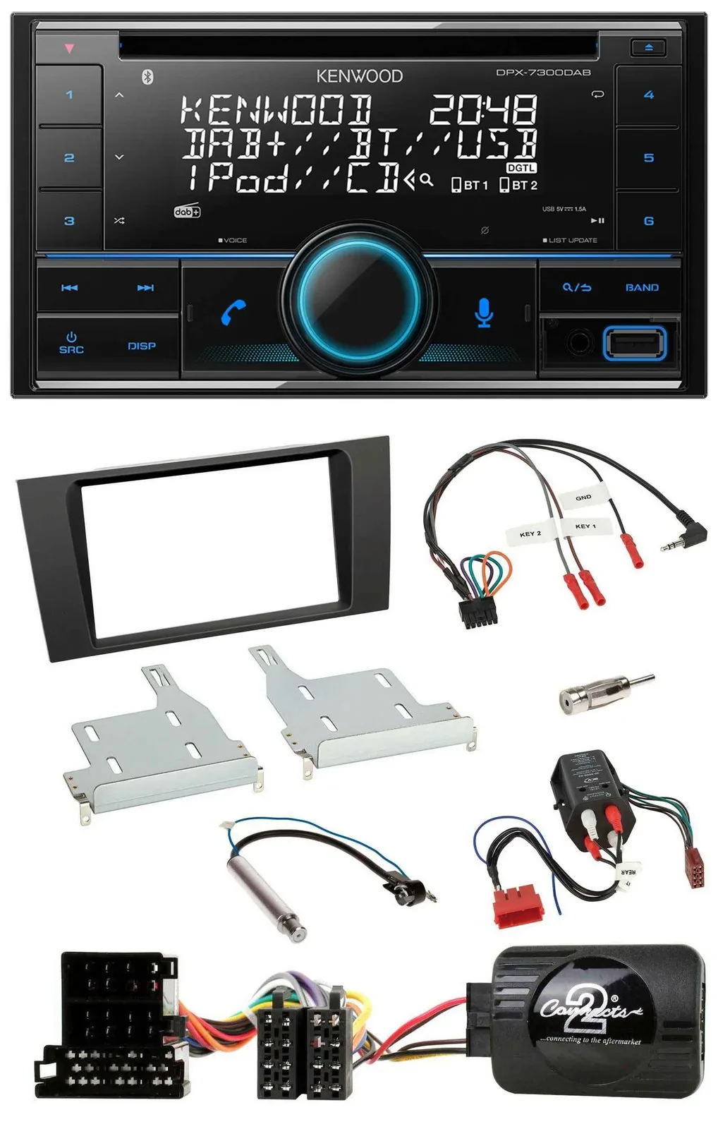 Kenwood CD 2DIN DAB USB Lenkrad Bluetooth Autoradio für Audi A4 99-01 BOSE Volla