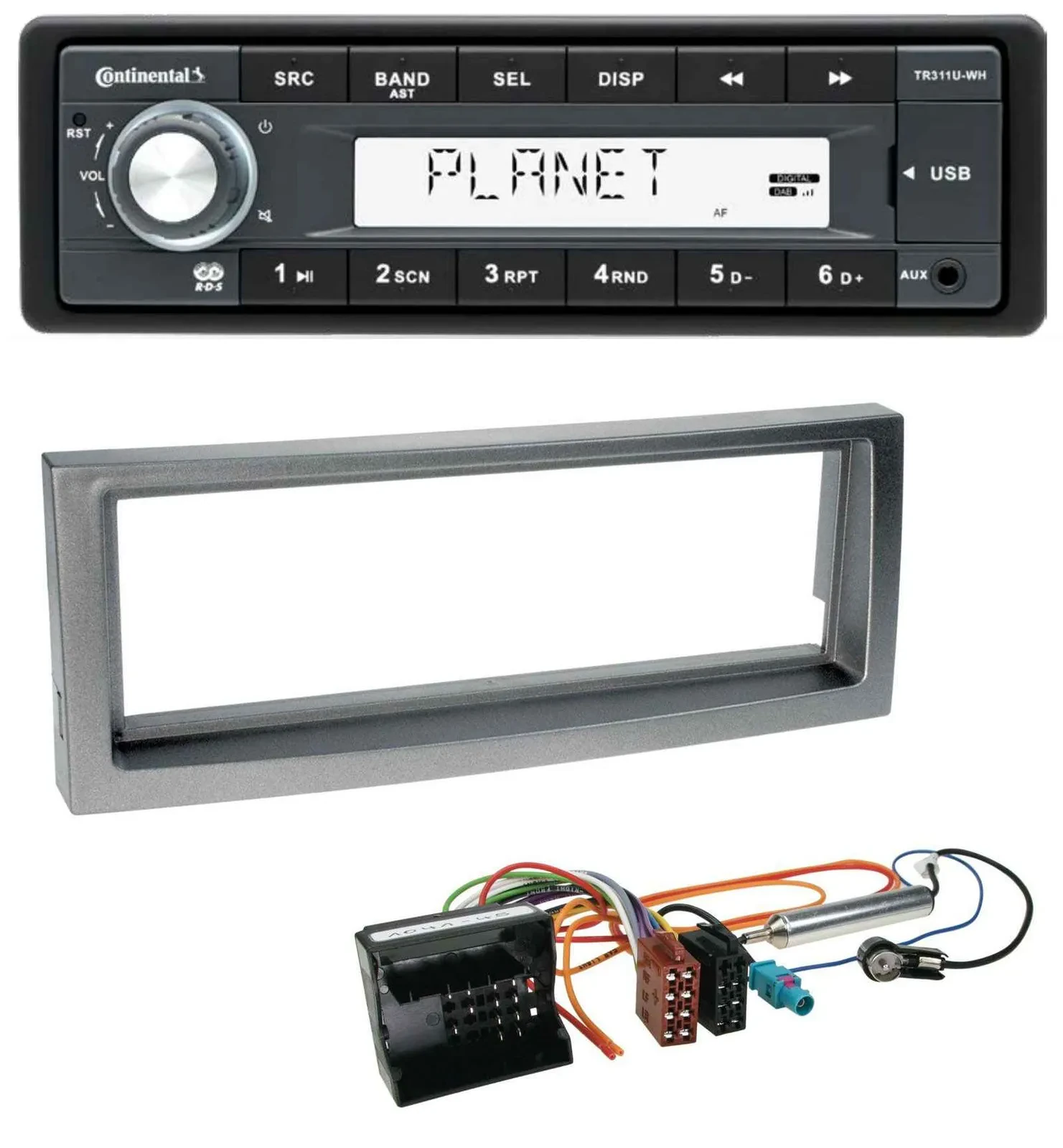 Continental USB MP3 AUX 1DIN Autoradio für Citroen C5 Peugeot 407 ab 04 grau-met