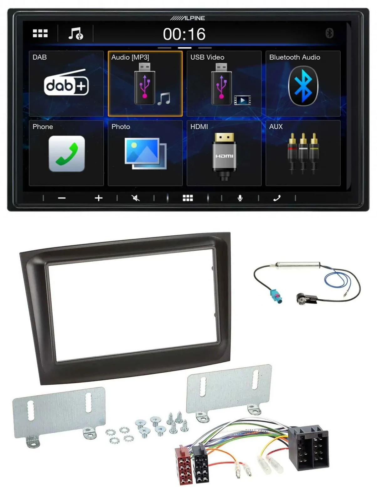 Автомагнитола Alpine 2DIN, Bluetooth, DAB, USB, для Fiat Doblo (с 2015), черная