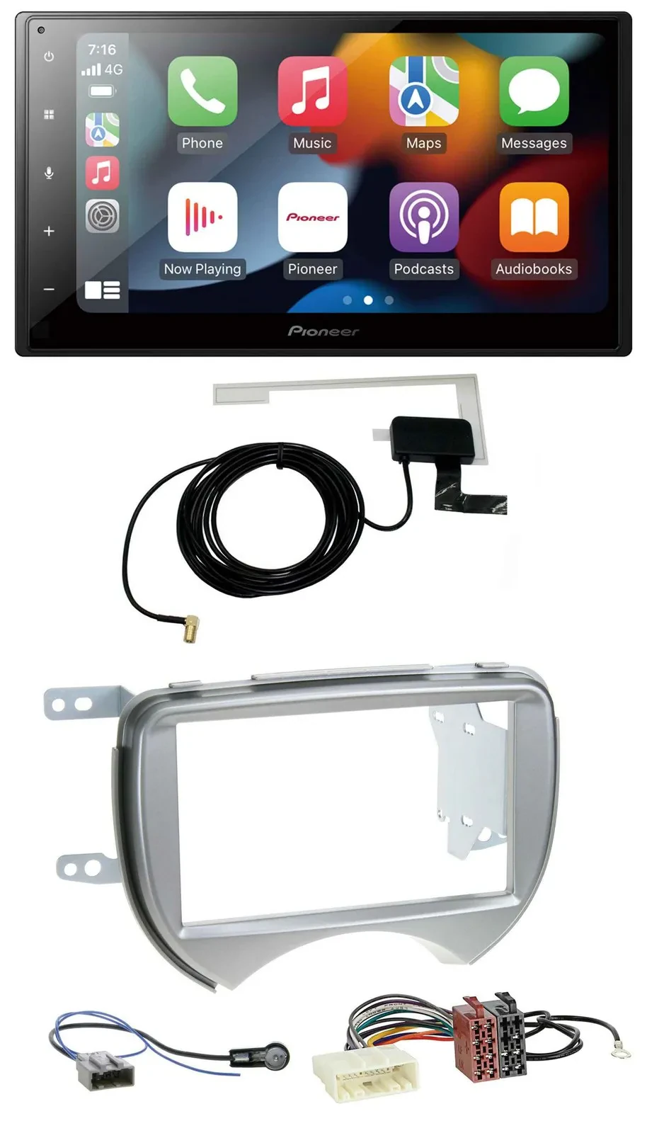 Pioneer MP3 USB Bluetooth DAB 2DIN Autoradio für Nissan Micra 2010-2013 silber