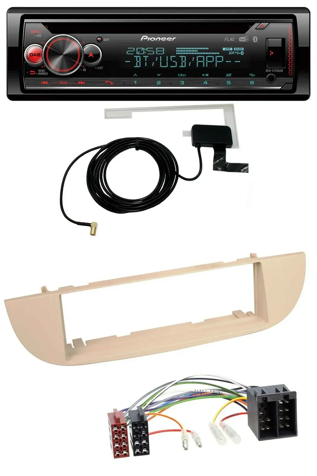 Автомагнитола Pioneer DAB, CD, MP3, USB, Bluetooth для Fiat 500 (с 2007), перламутрово-серый/бежевый