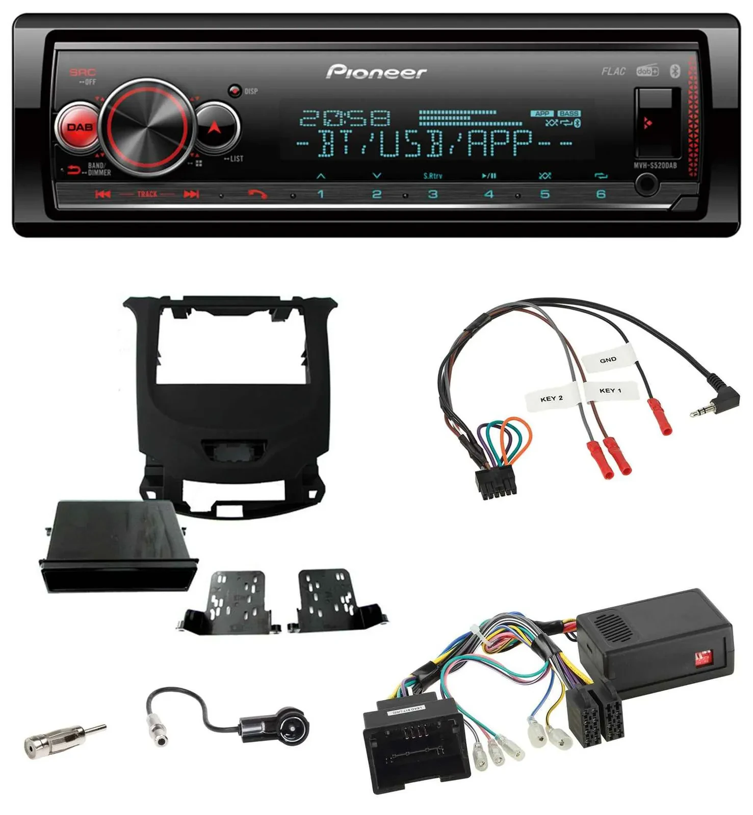 Автомагнитола для Chevrolet Cruze Pioneer Bluetooth, USB, DAB, поддержка кнопок на руле, черный (piano black)