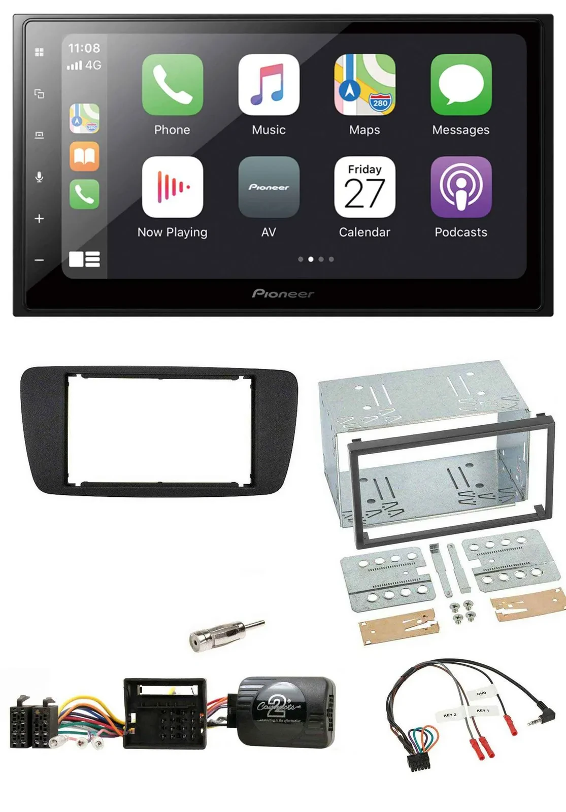 Pioneer Lenkrad Bluetooth DAB 2DIN USB Autoradio für Seat Ibiza ab 08 nitschwarz