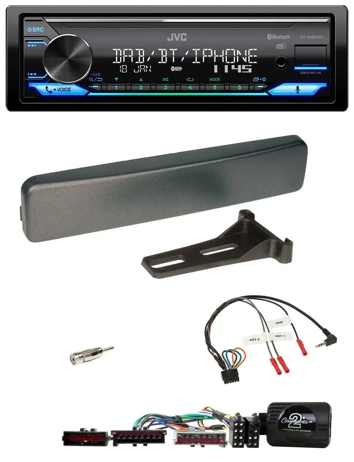 Автомагнитола JVC Bluetooth, DAB, USB, для Ford Mondeo/Focus, цвет антрацит