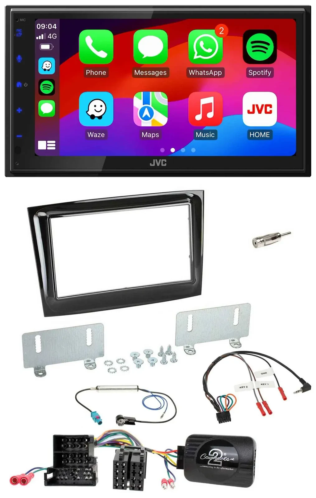 JVC Bluetooth 2DIN Lenkrad DAB USB Autoradio für Fiat Doblo ab 15 Mini-ISO piano