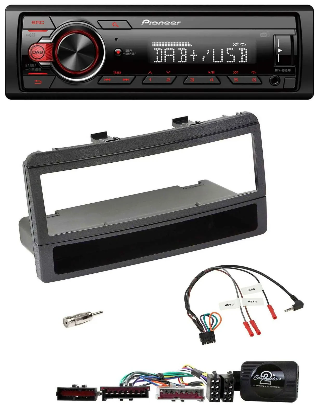Pioneer MP3 1DIN DAB USB Lenkrad Autoradio für Ford Mondeo 00-02 schwarz Ablage