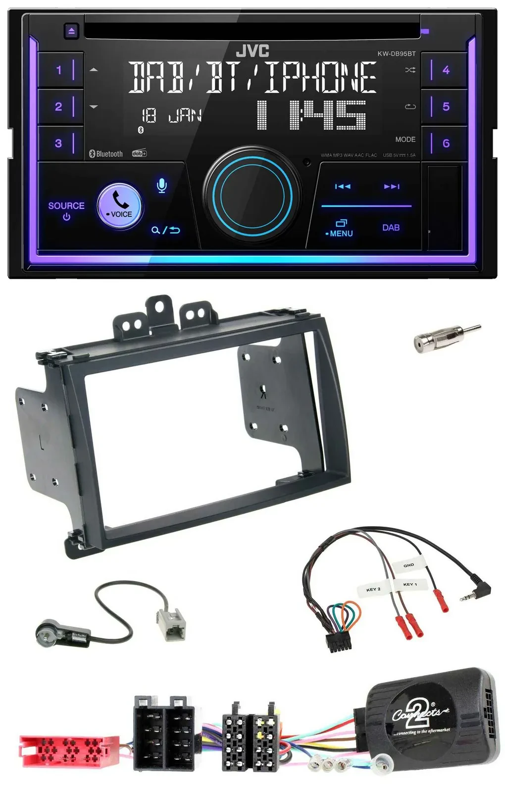 JVC Lenkrad USB 2DIN DAB Bluetooth CD Autoradio für Hyundai i20 09-12 schwarz