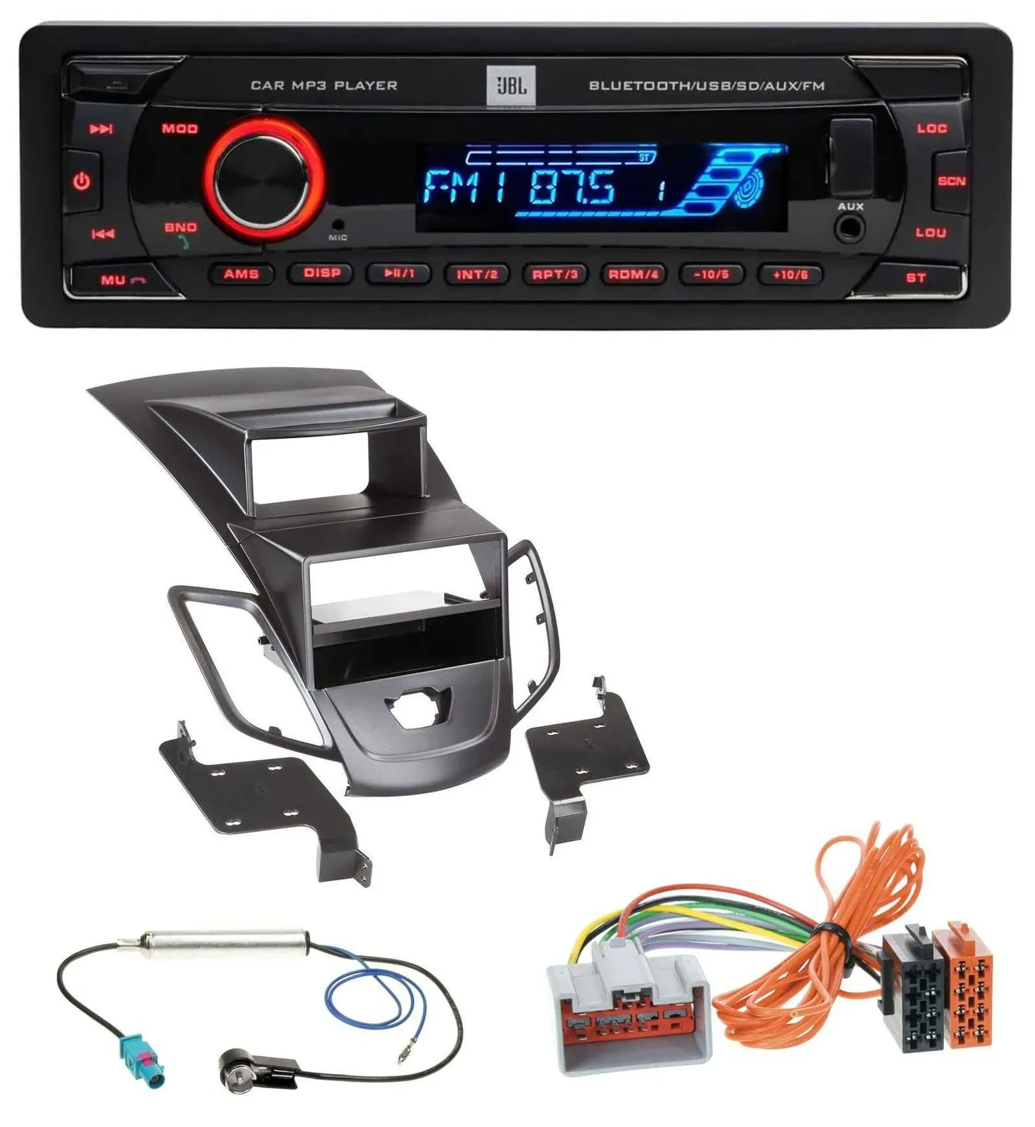 JBL AUX MP3 USB Bluetooth SD Autoradio für Ford Fiesta 08-10 Display schwarz