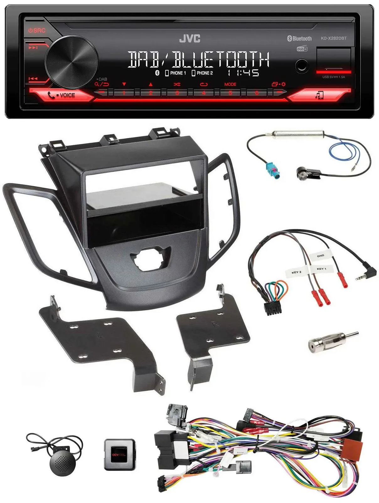 JVC Bluetooth USB DAB Lenkrad Autoradio für Ford Fiesta 08-10 ohne Display schwa